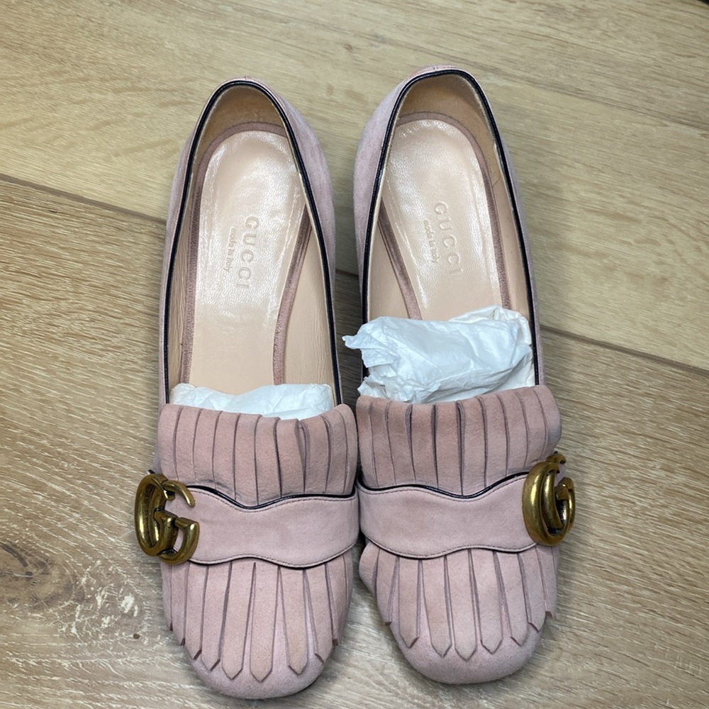 Gucci Suede Kid Scamosciato shoes 35 (5) GG logo crystal pink with box - Picture 2 of 8